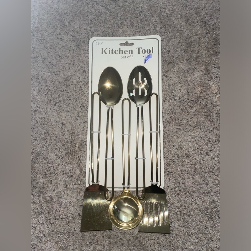 Set of 5 Brass Kitchen Tools New 14.5”